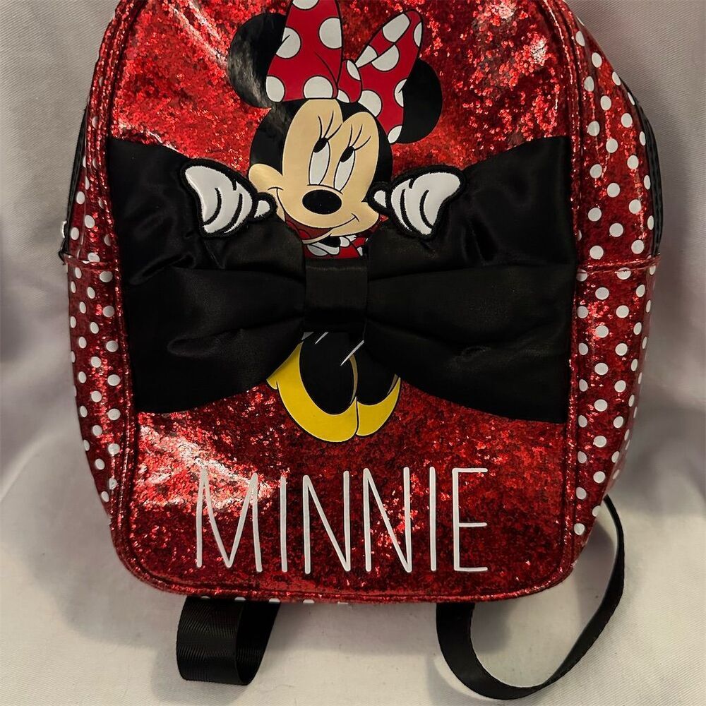 Disney Minnie Mouse Red Glitter Polka Dot Mini Backpack Kids Casual